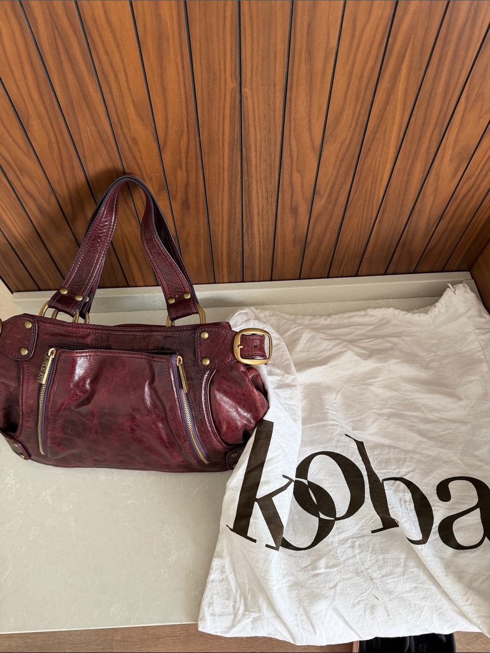 Kooba Wine Leather Shoulder Bag with Gold Hardware - Picture 4 of 4